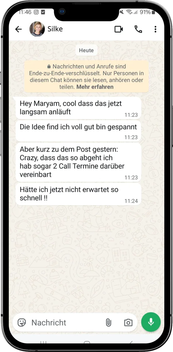 Nachricht einer Kundin: der Post läuft und hat zwei Termine ausgelöst